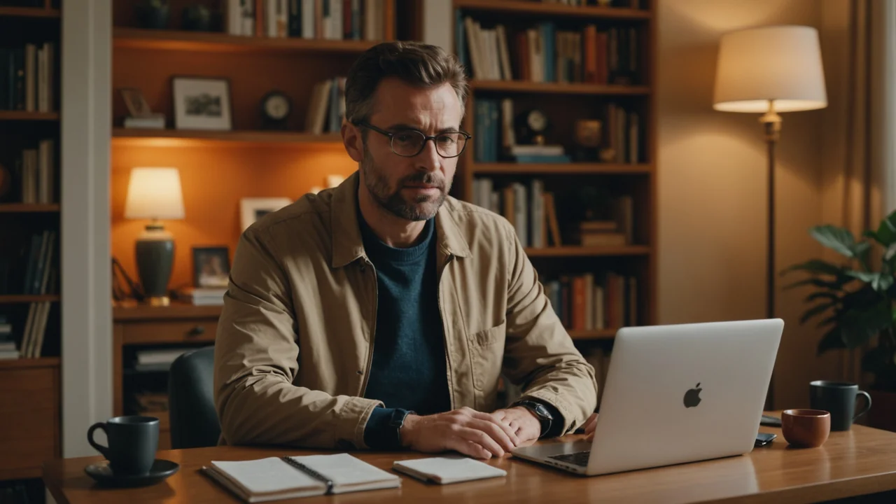 Candidate recording a video response on a laptop at home
