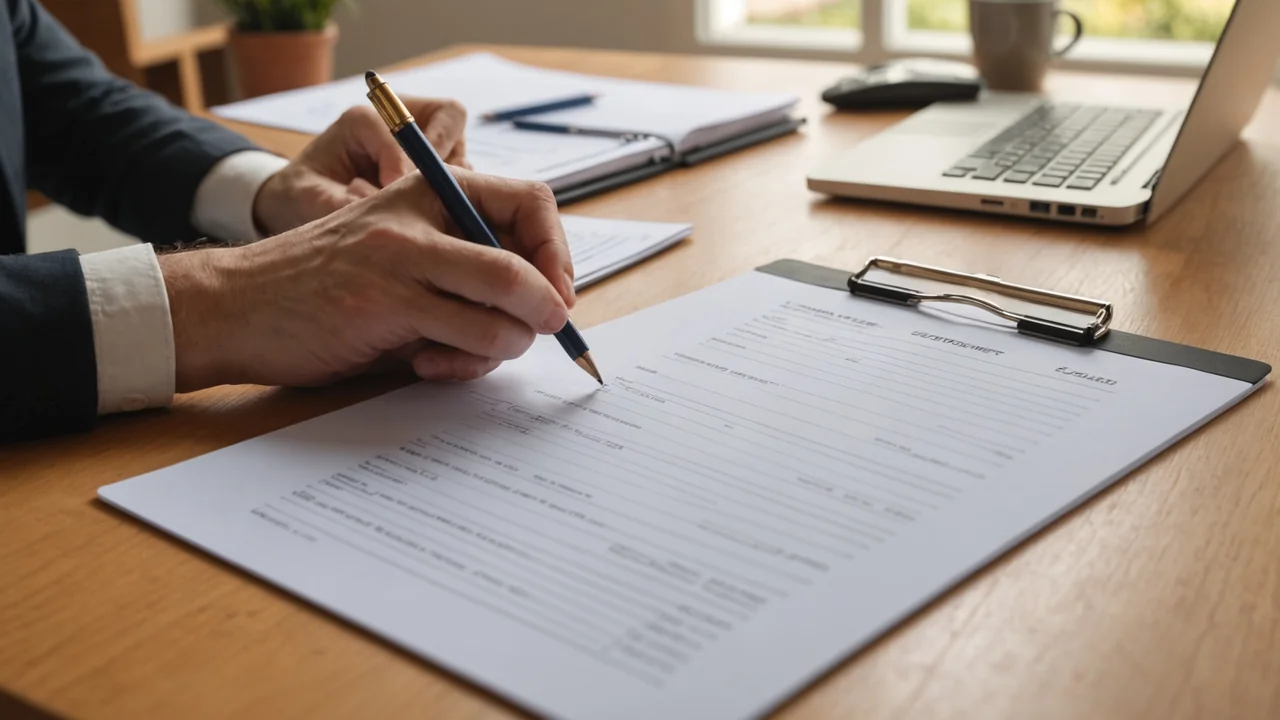 Hand annotating a structured scoring sheet on a clipboard