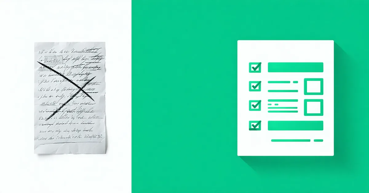 Abstract visual of a chaotic interview process contrasted with structured rubrics