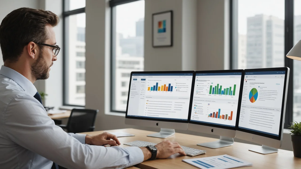 Recruiter reviewing structured candidate scorecards on a desktop monitor